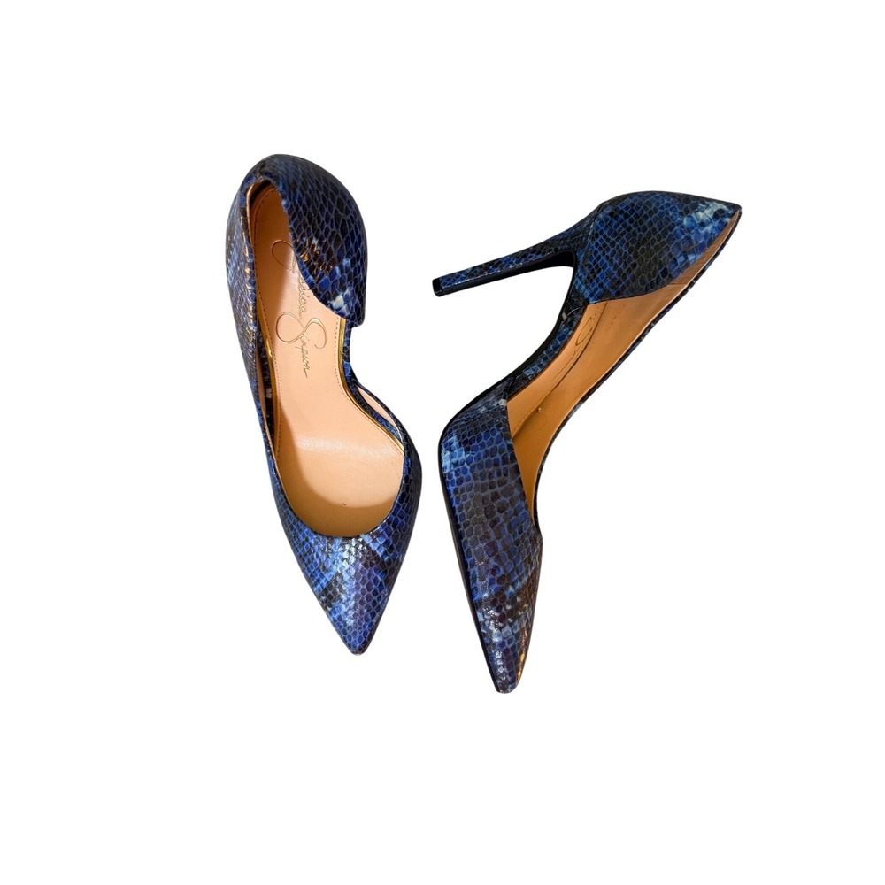Jessica Simpson Blue Snakeskin Embossed Pointed Toe D'Orsay Stiletto Pumps 8M - Picture 2 of 8